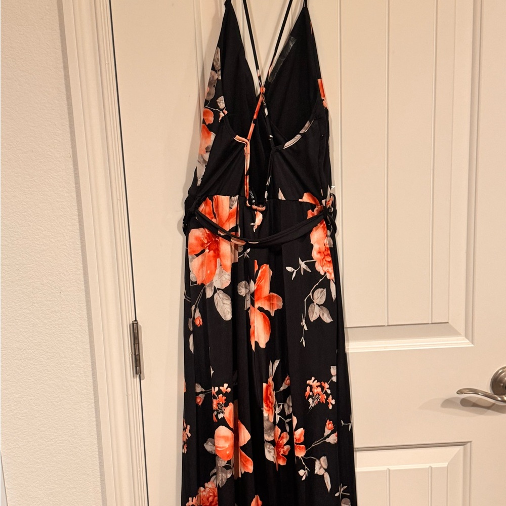 Black Floral Maxi short Dress with Orange Floral Print size M - Picture 5 of 8